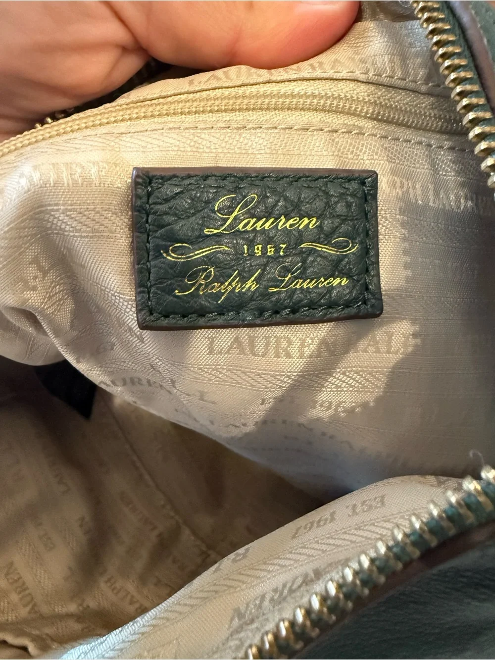 Ralph Lauren Forest Green Leather Shoulder Bag with Gold Hardware
